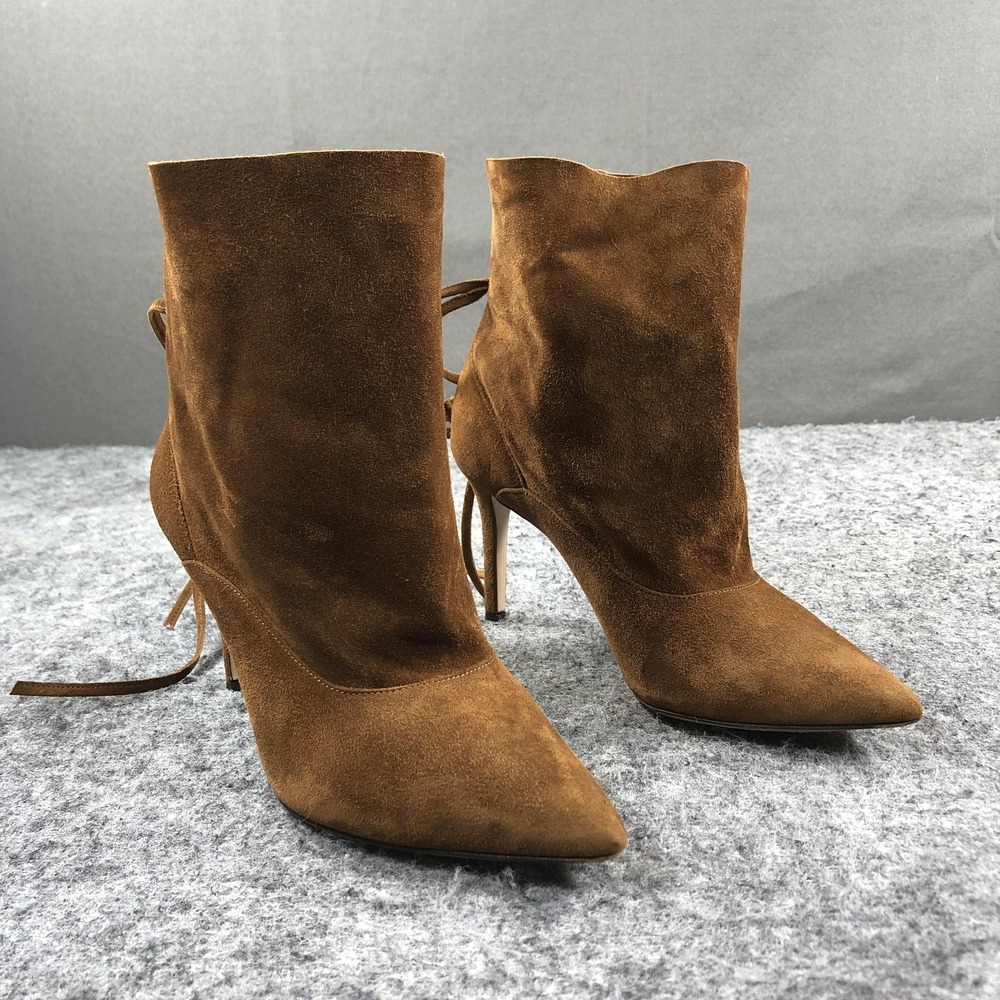 Marion Parke Toscana Boots Womens 7 Brown Suede Lace Up Stiletto Heel Designer